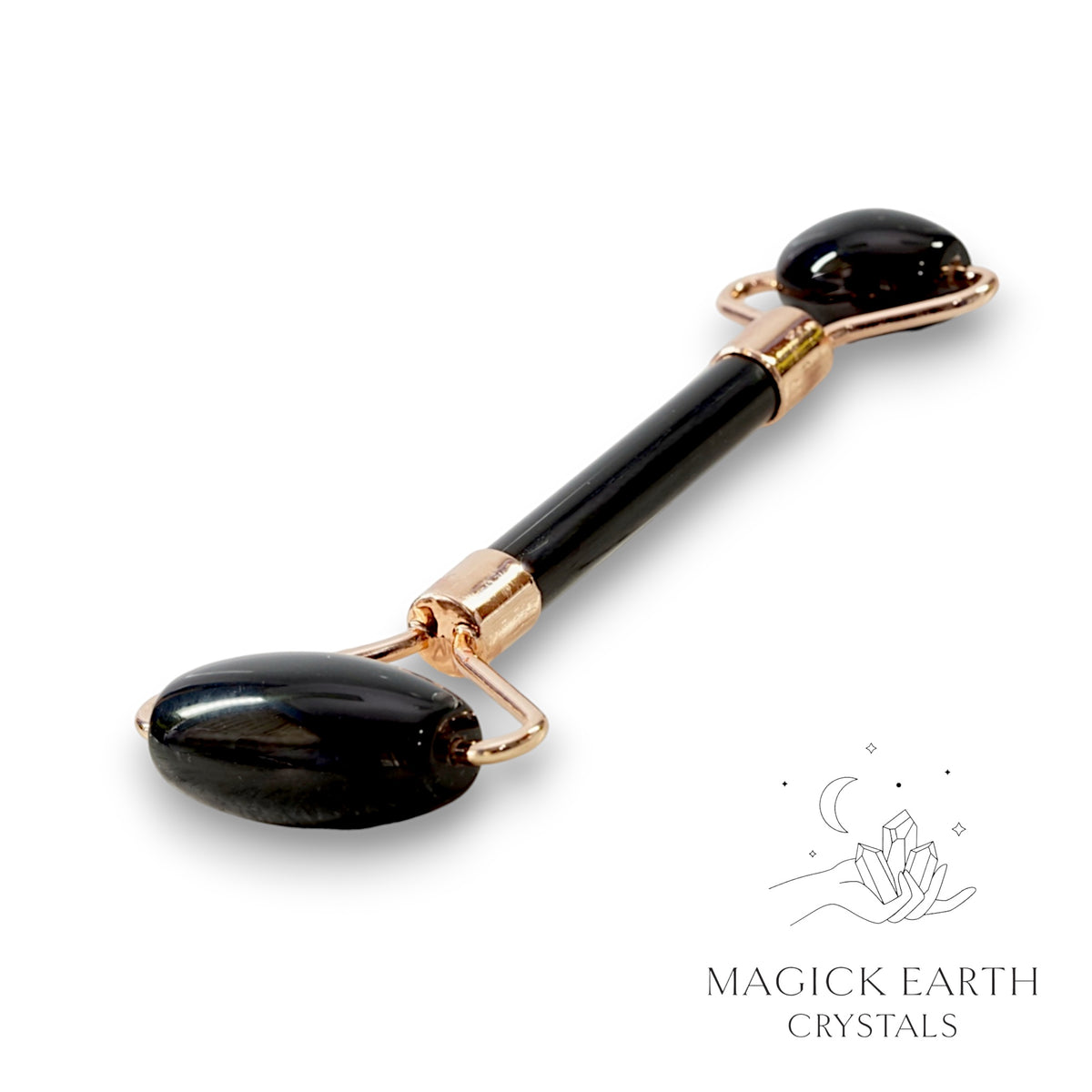 Obsidian Crystal Massage Roller with Dual Ends and Rose Gold Finish