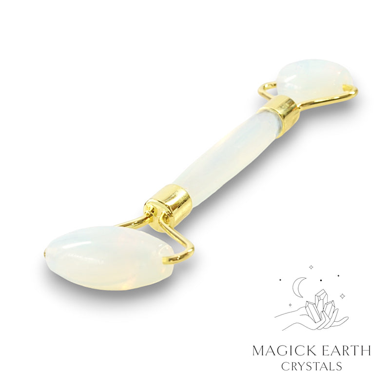 Opalite Crystal Massage Roller with Dual Ends and Gold Finish