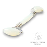 Opalite Crystal Massage Roller with Dual Ends and Platinum Finish