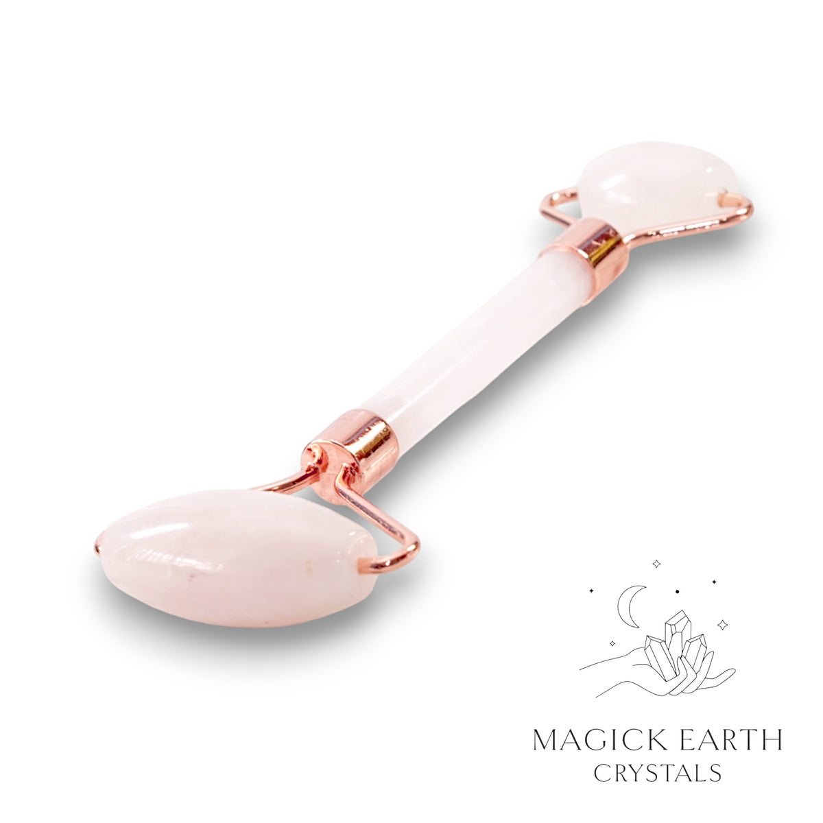 Rose Quartz Crystal Massage Roller with Dual Ends and Rose Gold Finish