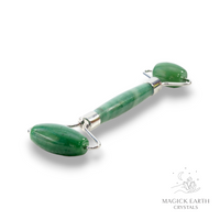 Aventurine Crystal Gemstone Massage Roller Platinum Finish