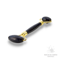 Blue Goldstone Massage Roller Gold Finish