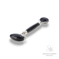 Blue Goldstone Massage Roller Platinum Finish