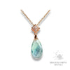 Green Fluorite Crystal Gemstone Faceted Teardrop Pendant With Cubic Zirconia Bail With Rose Gold Finish