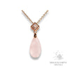 Rose Quartz Crystal Gemstone Faceted Teardrop Pendant With Cubic Zirconia Bail With Rose Gold Finish