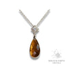 Tiger Eye Crystal Gemstone Faceted Teardrop Pendant With Cubic Zirconia Bail With Platinum Finish