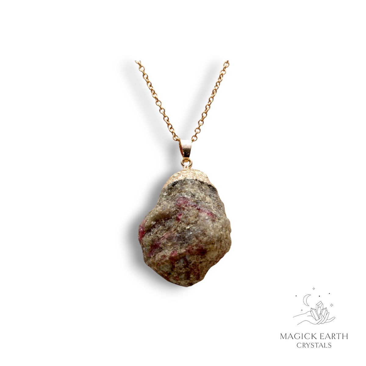 Tourmaline Crystal Gemstone Raw Nugget Pendant with Rose Gold Finish