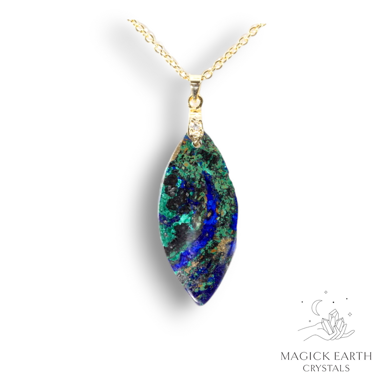 Azurite Malachite Crystal Gemstone Pendant with Gold Finish