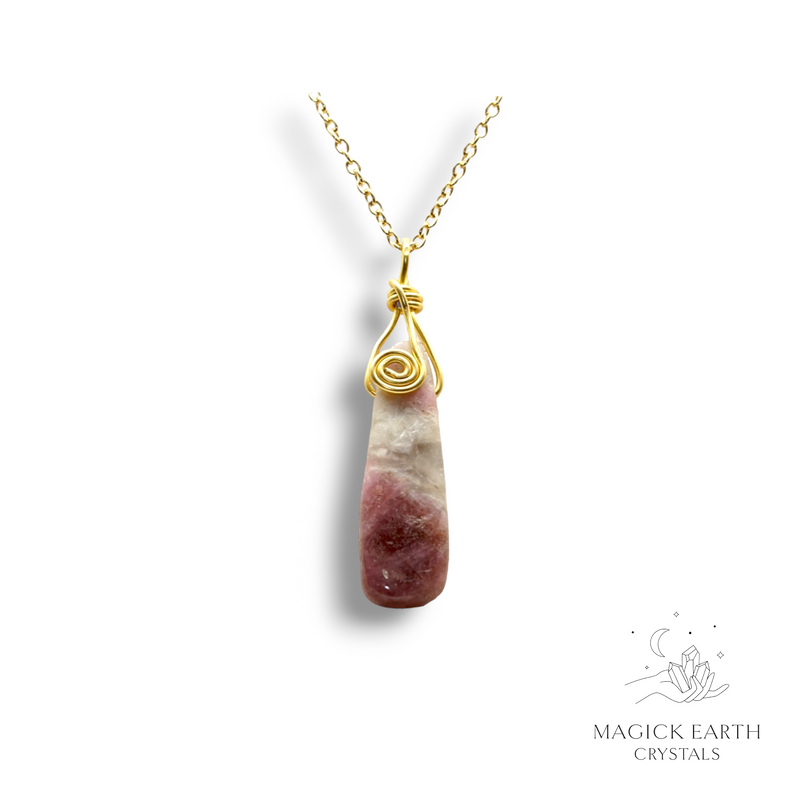 Tourmaline Crystal Gemstone Wire Wrapped Pendant With Gold Finish