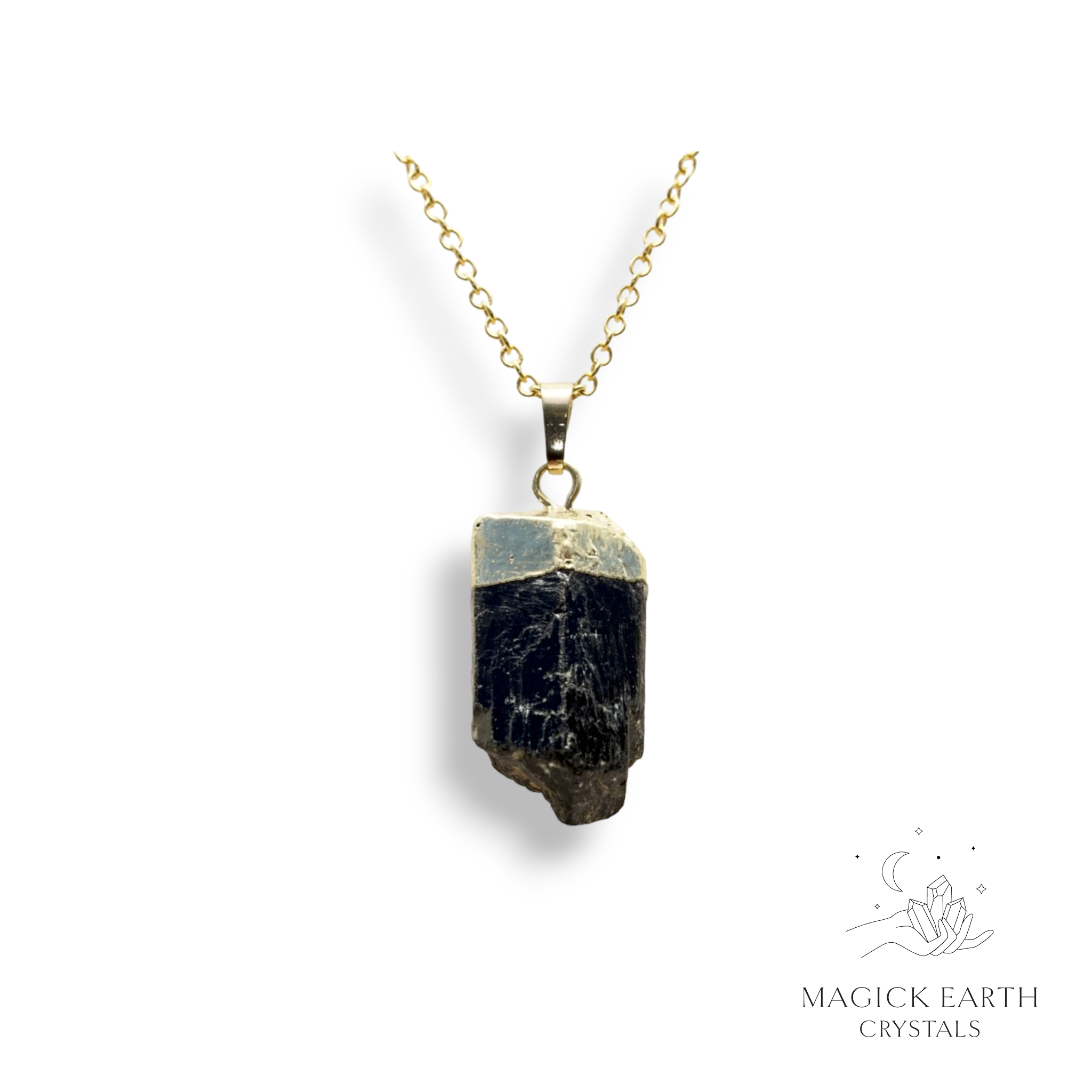 Black Tourmaline Crystal Gemstone Electroplated Raw Nugget Pendant