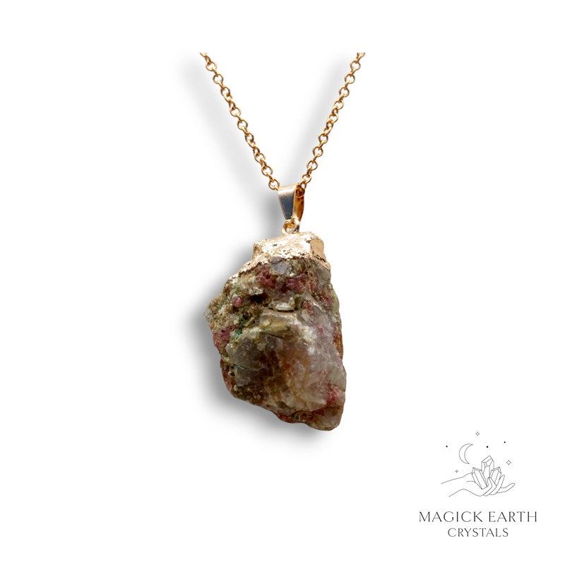 Tourmaline Crystal Gemstone  Raw Nugget Pendant With Rose Gold Finish