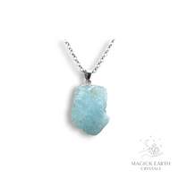 Aquamarine Crystal Gemstone Chip Pendant with Platinum Finish Option  D