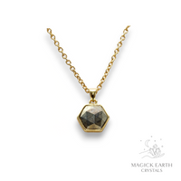 Pyrite Crystal Gemstone Faceted Hexagon Style Pendant With Gold Finish