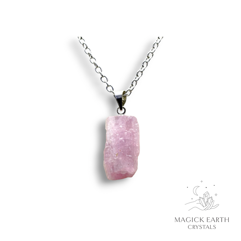 Kunzite Crystal Gemstone Chip Pendant with Platinum Finish