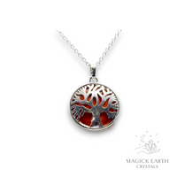 Red Jasper Crystal Gemstone Tree of Life Pendant with Platinum Finish Front View