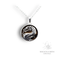 Tiger Eye Crystal Gemstone Dragon Pendant with Platinum Finish Front