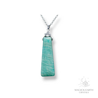 Amazonite Crystal Gemstone Trapezoid Pendant Darker Shade with Platinum Finish