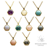 Crystal Gemstone Faceted Hexagon Style Pendants With Gold Finish