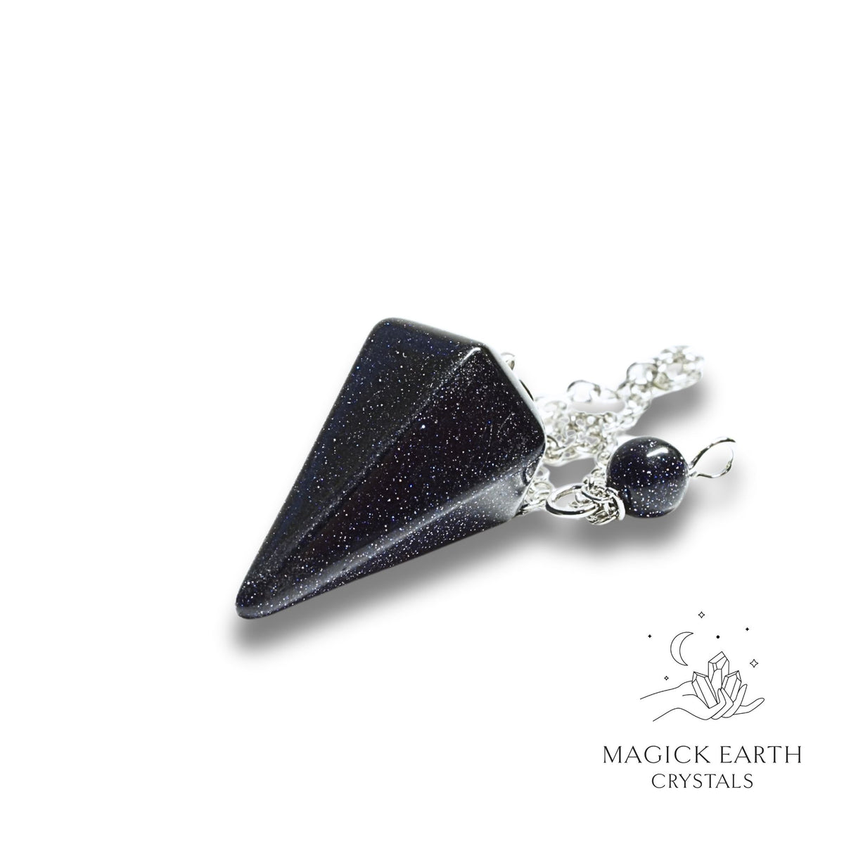 Blue Goldstone Flat Top Cone Shaped Pendulum with Platinum Finish