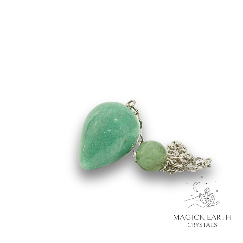 Aventurine Short Teardrop Style Pendulum with Platinum Finish