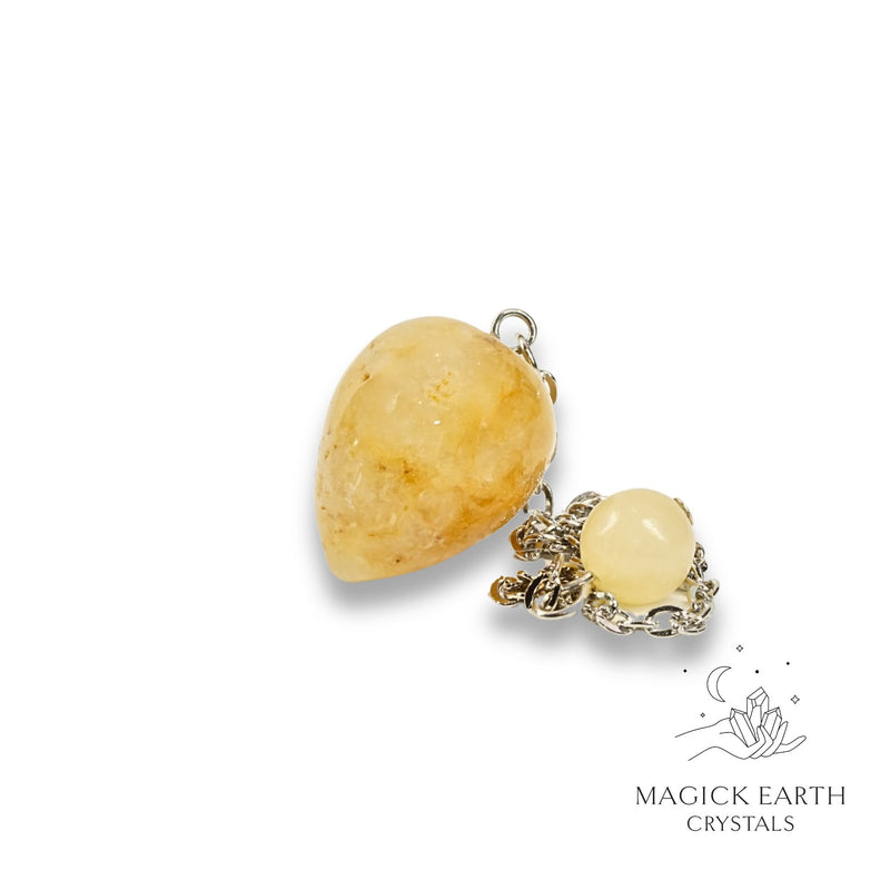 Yellow Jade Short Teardrop Style Pendulum with Platinum Finish