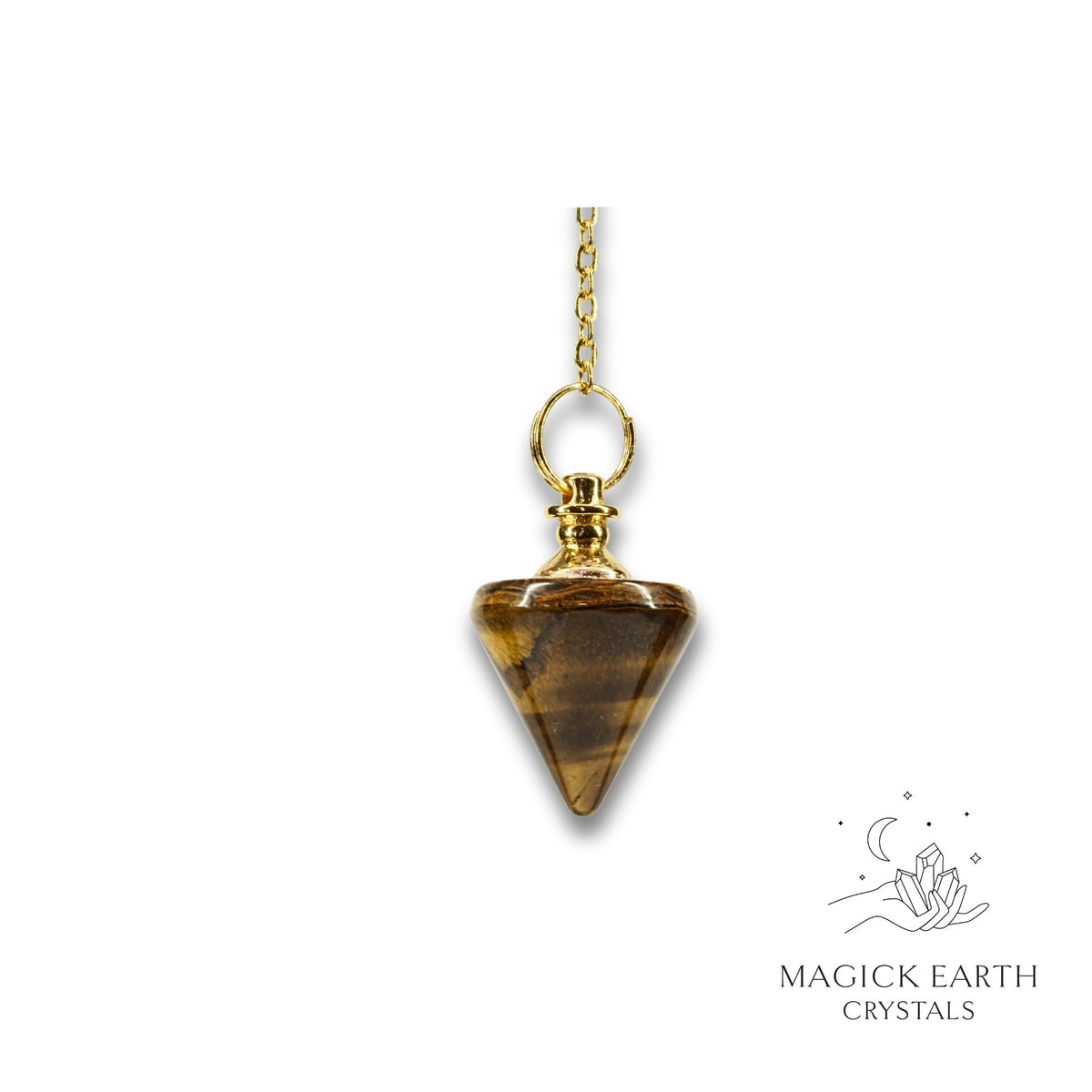 Tiger Eye Flat Top Triangle Crystal Pendulum With Gold Finish