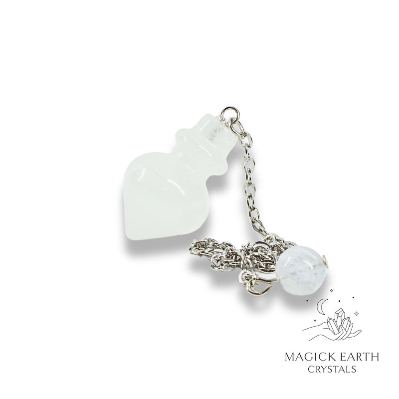 Clear Quartz Pointed Bottle Shaped Pendulums with Platinum Finish