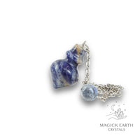 Sodalite Pointed Bottle Shaped Pendulums with Platinum Finish