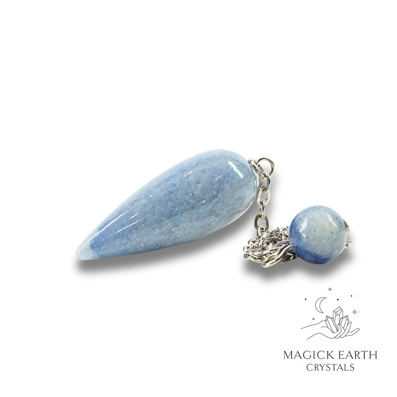 Blue Aventurine Smooth Teardrop Shaped Pendulum with Platinum Finish