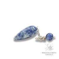 Blue Spot Jasper Smooth Teardrop Shaped Pendulum with Platinum Finish