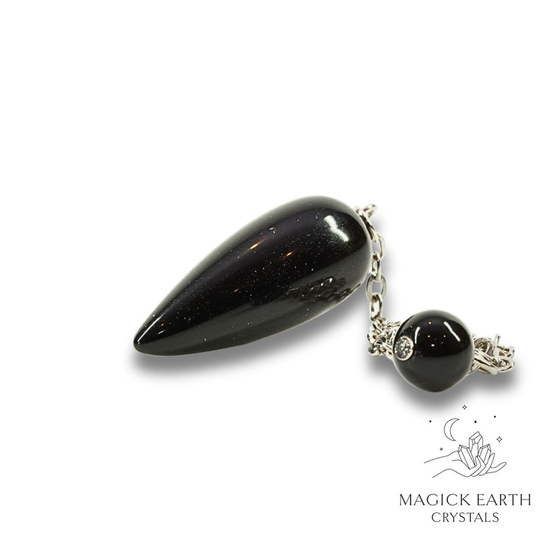 Obsidian Smooth Teardrop Shaped Pendulum with Platinum Finish