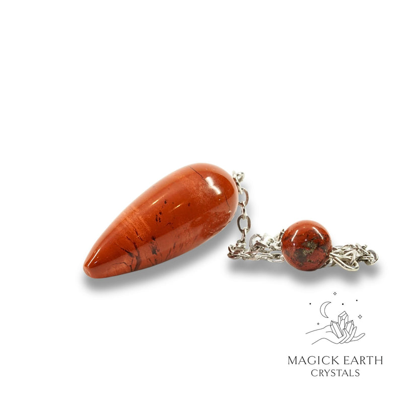 Red Jasper Smooth Teardrop Shaped Pendulum with Platinum Finish