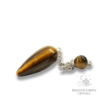 Tiger Eye Smooth Teardrop Shaped Pendulum with Platinum Finish