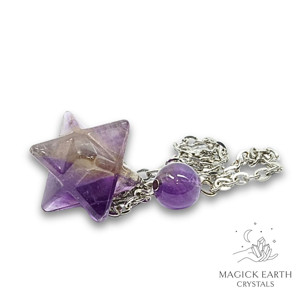 Amethyst Crystal Merkaba Pendulum for Sacred Stillness
