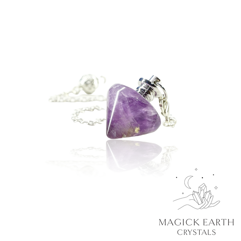 Amethyst Flat Top Triangle Crystal Pendulum With Platinum Finish