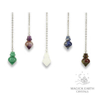 Crystal Gemstone Pointed Bottle Shaped Pendulums with Platinum Finish