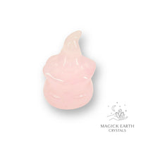 Rose Quartz Carved Pumpkin With a Witches Hat Crystal Figurine