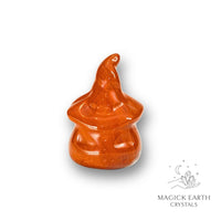 Red Jasper Carved Pumpkin With a Witches Hat Crystal Figurine