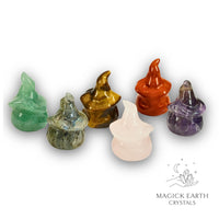 Crystal Gemstone Carved Pumpkins With Witches Hats Figurines