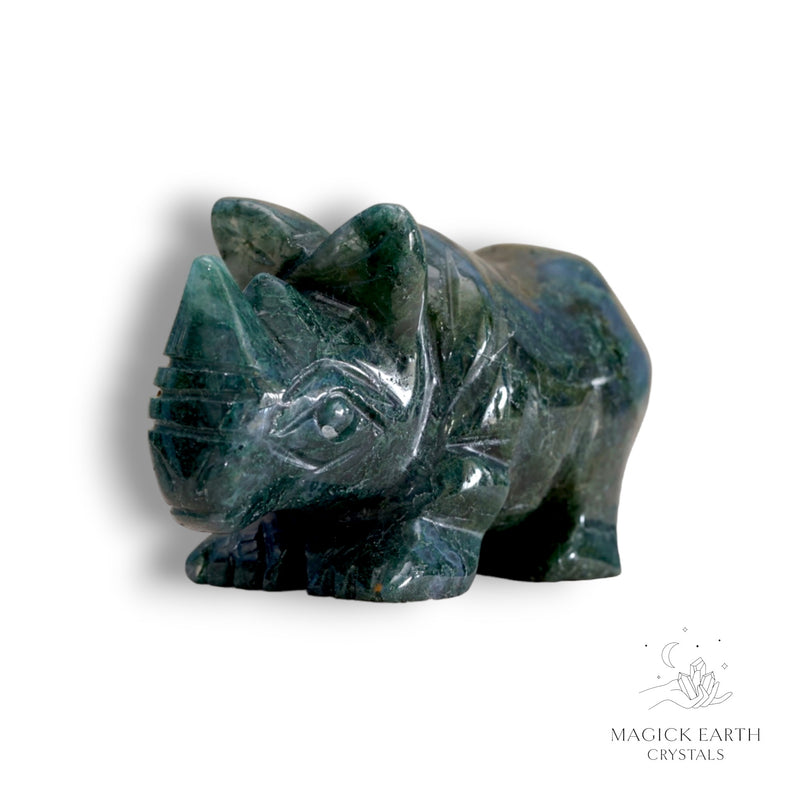 Moss Agate Crystal Gemstone Rhinoceros