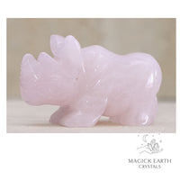 Rose Quartz Crystal Gemstone Rhinoceros Facing Left
