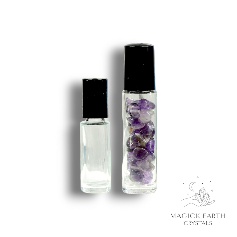 Amethyst Crystal Gemstone Chip Roll-On Bottle for Essential Oils 10ml Darker Shade 