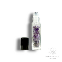 Amethyst Crystal Gemstone Chip Roll-On Bottle for Essential Oils 10ml Darker Shade