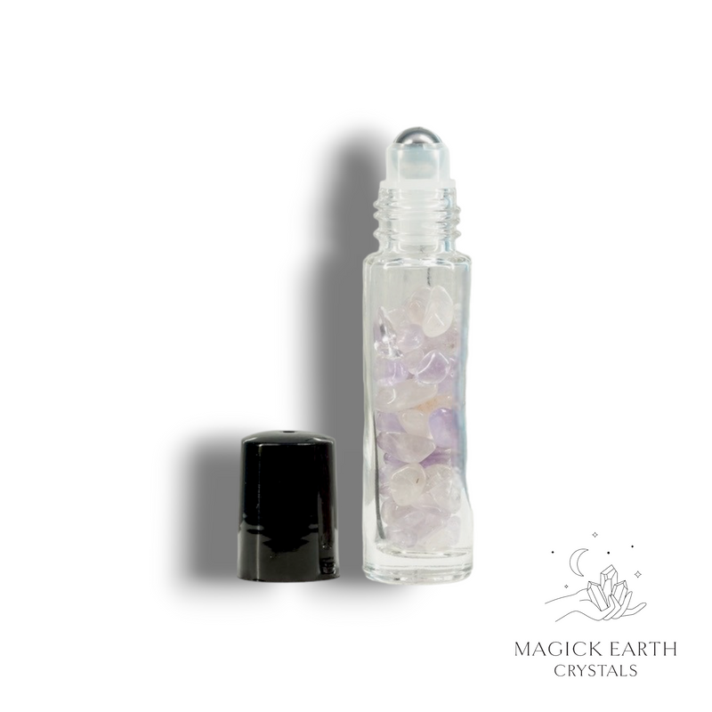 Amethyst Crystal Gemstone Chip Roll-On Bottle for Essential Oils 10ml Lighter Shade