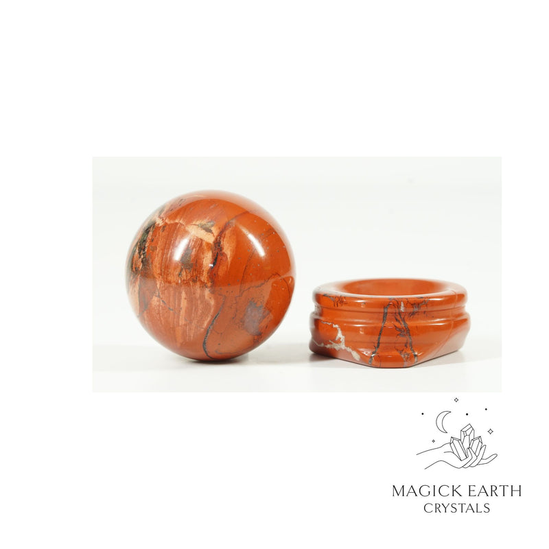 Red Jasper Crystal Gemstone 30mm Sphere With Matching Red Jasper Stand