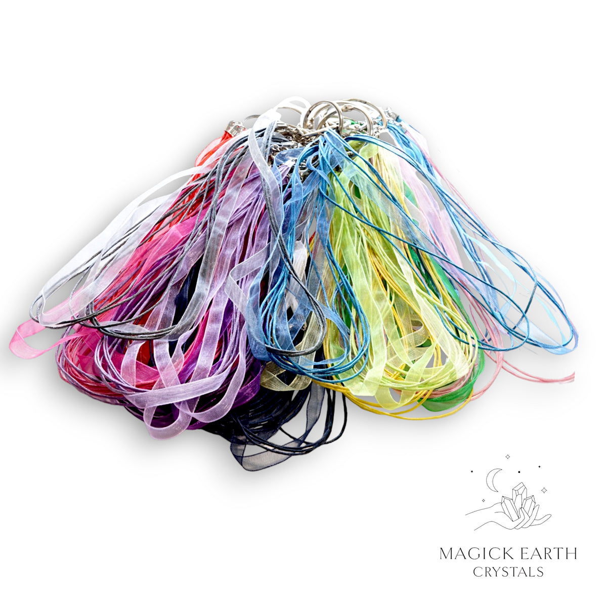 Coloured Sheer Ribbon and Waxed Cotton Cord Necklace with Platinum Findings