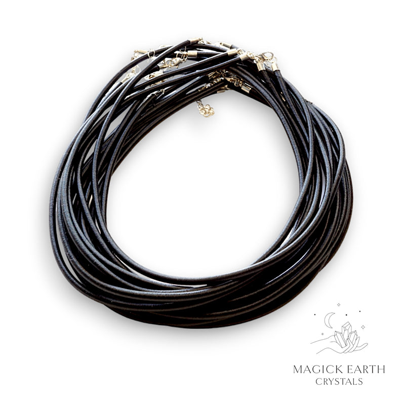 Black Silk Cord Necklace Platinum Finish