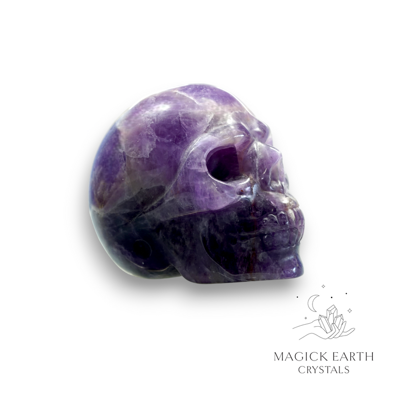 Amethyst Crystal Gemstone Carved Skull Left View