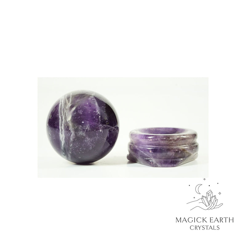 Amethyst Crystal Gemstone Crystal Gemstone Sphere With Matching Stand 30mm