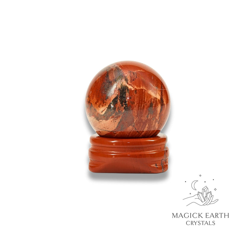 Red Jasper Crystal Gemstone 30mm Sphere With Matching Red Jasper Stand